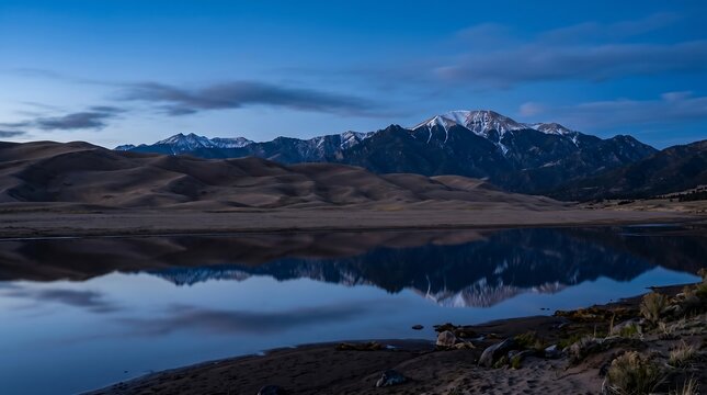 Great Sand Dunes Colorado with alpine Sangre de Cristo mountains beyond dunes, Ultra High-Definition Background Stock Image.