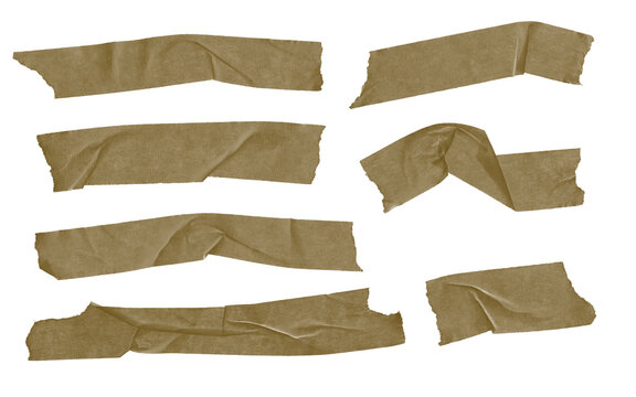 Set of brown masking tape strips isolated on transparent background cutout PNG