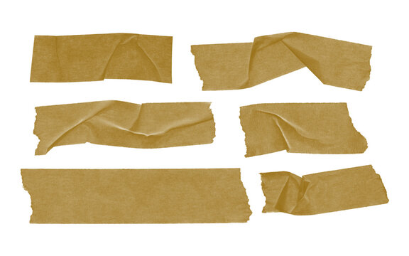 Set of brown masking tape strips, isolated on transparent background, cutout PNG elements