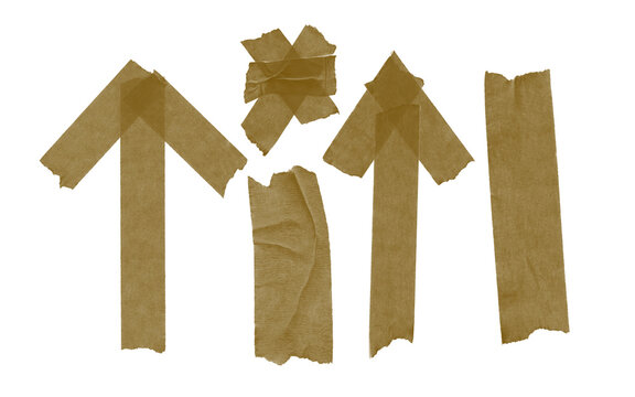 Brown packaging tape strips and arrows isolated on a transparent background cutout PNG file