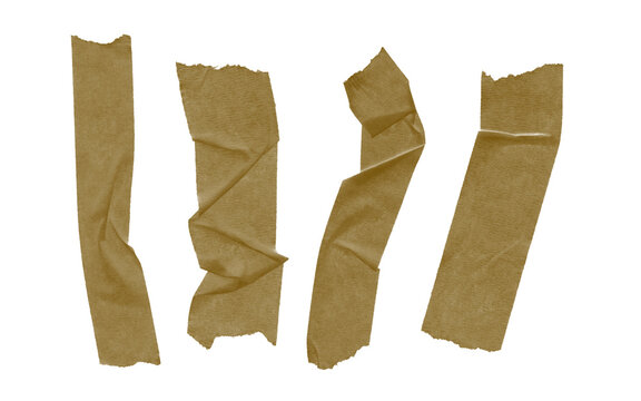Set of brown masking tape strips isolated on transparent background cutout PNG