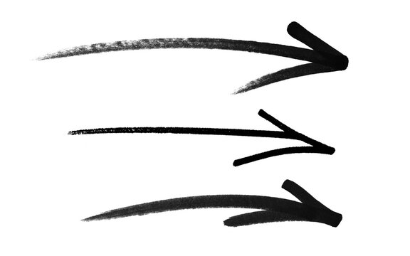 Black Hand Drawn Marker Arrows Set Isolated on Transparent Background, Hand Drawn Pointer Graphic Elements