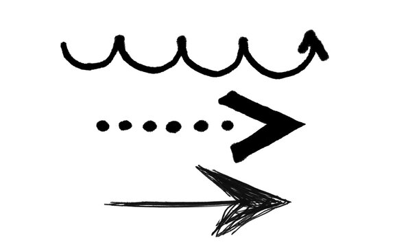 Hand drawn black arrows and curved lines isolated on transparent background cutout PNG design element