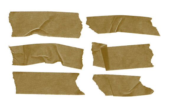 Set of brown masking tape strips isolated on transparent background cutout PNG for design projects