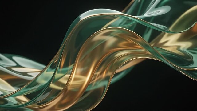 Flowing Emerald Green and Gold Liquid Light Abstract Background