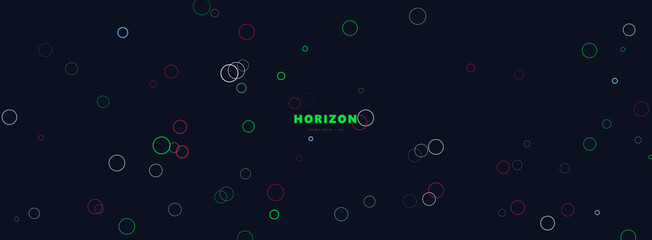 Fototapeta premium Abstract dark background features scattered colorful circles and the word 