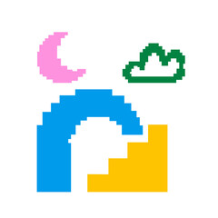 Fototapeta premium Pixel Art Sky Elements Moon Rainbow Illustration