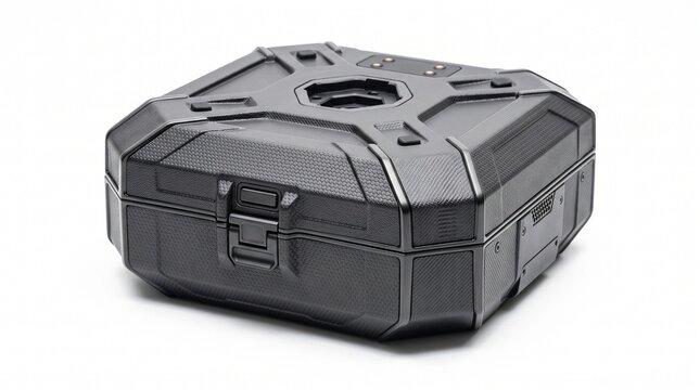 Black hard shell protective travel case with handle and clasp for electronics or equipment storage