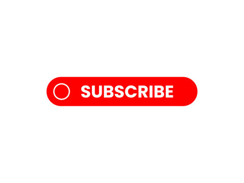 Red subscribe button for social media channels isolated on transparent background for content