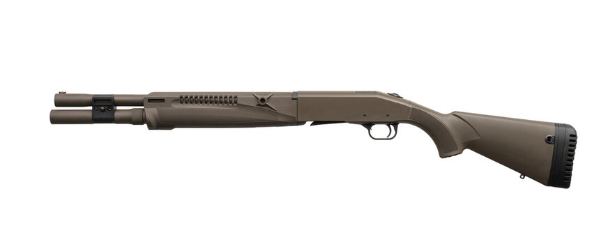 Brown tactical shotgun isolated on white