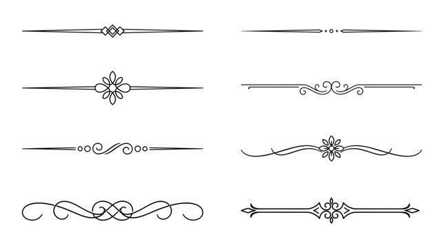 Decorative simple divider. Line borders, dividers for page, text underline. Vector set 