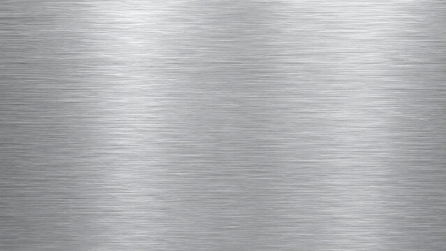 Brushed metal texture background, silver stainless steel surface with light reflections, industrial aluminum metallic plate