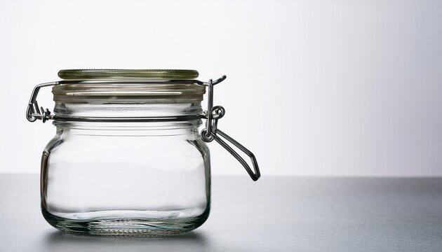 empty glass jar on white transparent