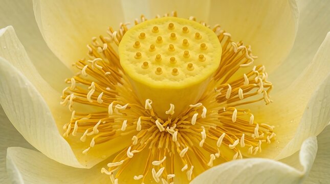 American lotus flower Nelumbo lutea macro - pale yellow petals over muddy pond, Premium Nature Stock Photography Capture.