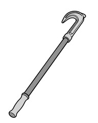 Obraz premium Black and white line drawing of a long handled boat hook utility tool.