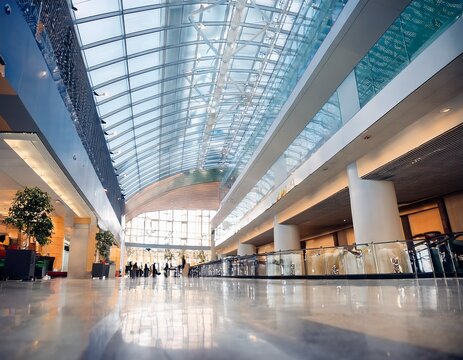 interior of modern shopping mall building shallow dof