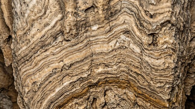 Kentucky limestone cave stalactite mineral texture - calcium banding close-up, Ultra High-Definition Background Stock Image.