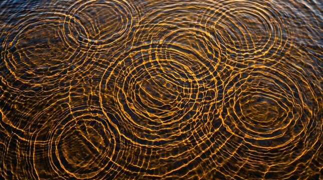 Water surface abstract - wind ripple interference circles in golden light.