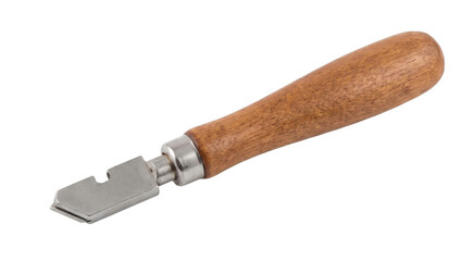 Classic glass cutter with a wooden handle and metal cutting wheel for precise scoring © maximon4ik