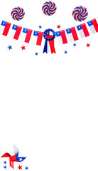 Obraz premium Chilean patriotic decorations with flags, rosettes, and a pinwheel on transparent background