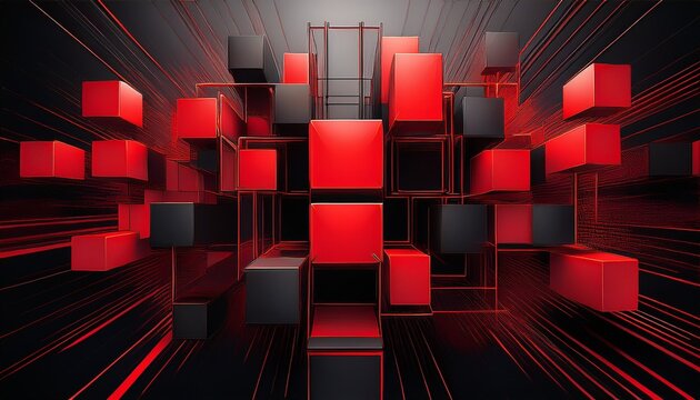 abstract cubes art red on black