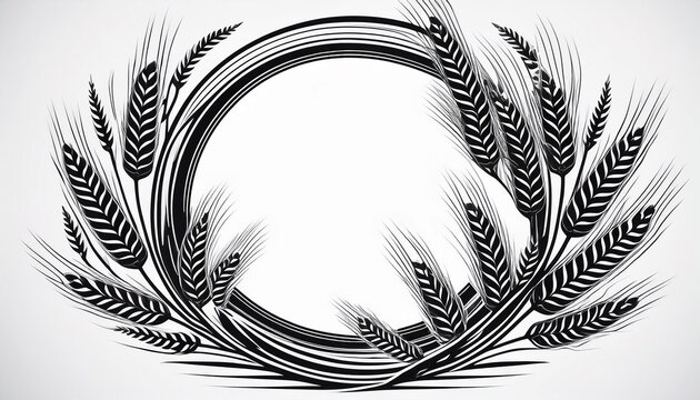 round wheat frame ears of wheat rye or barley agriculture and harvest black isolated silhouette on white background drawing