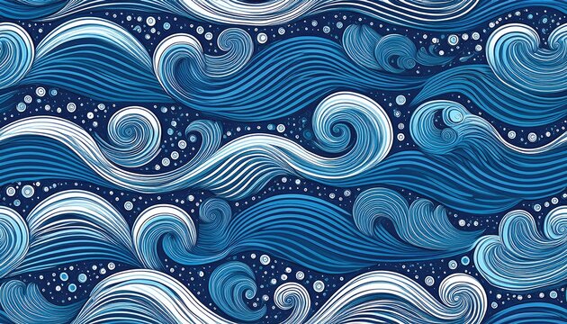seamless sea waves stylization waves and bubbles print