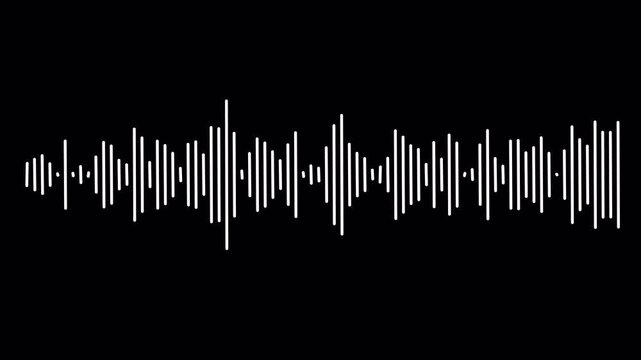 Animated white sound wave and audio waveform visualization with alpha channel, suitable for music, podcast, voice recording, equalizer and sound design projects