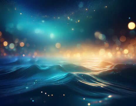 abstract and blurred ocean with defocused lights