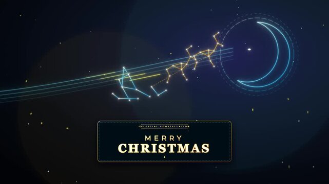 Elegant and festive Christmas greeting card with constellations and a crescent moon, perfect for holiday digital celebrations