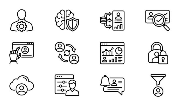 Business Process Icons, Data Management Icons, User Profile Icons, Technology Icons, 12 Vector Icons