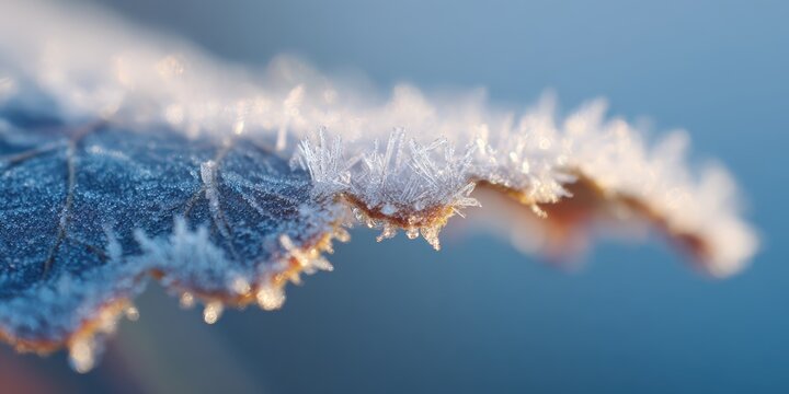 Ice crystals blanket the borders of a leaf