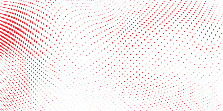 Red halftone wave background with flowing dotted curves and modern abstract digital motion pattern