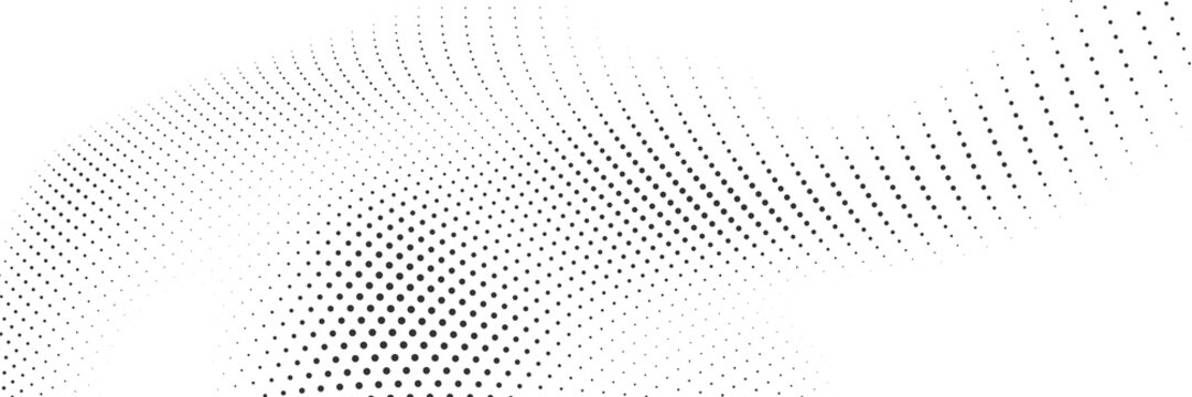 Abstract black halftone wave background with flowing dotted curves and spacious modern digital design