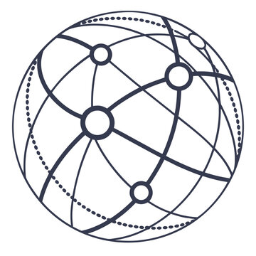 Minimalist global network connection node sphere icon with connection