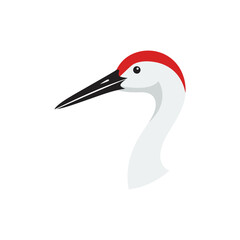 Naklejka premium Stylized Crane Bird Head with Red Crest Isolated