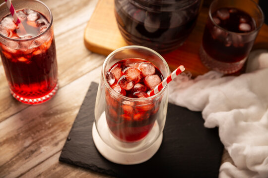 Hibiscus cooler. In Mexico, known as Agua de Jamaica, an infusion made from the hibiscus flower (Hibiscus sabdariffa), which is said to have multiple health benefits. It can be enjoyed hot or cold.