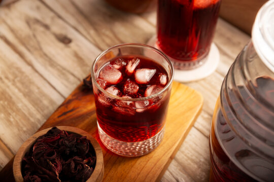 Hibiscus cooler. In Mexico, known as Agua de Jamaica, an infusion made from the hibiscus flower (Hibiscus sabdariffa), which is said to have multiple health benefits. It can be enjoyed hot or cold.