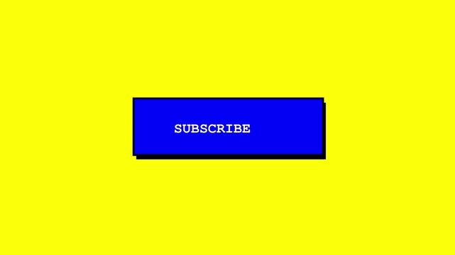 Animated subscribe button overlay with blue box on yellow animation 4k background, for social media, channel growth and engagement