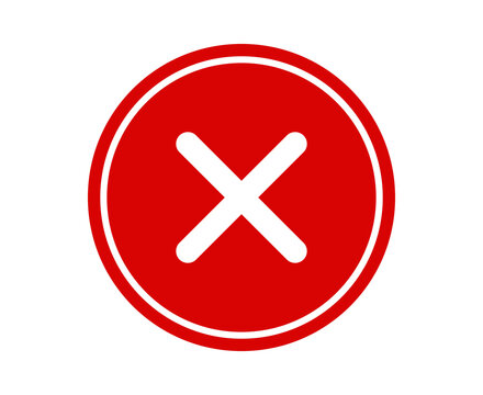 Red round circle icon with a white cross mark symbol for web or mobile interface design