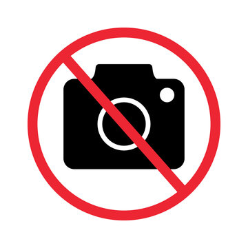 No photography allowed sign with a camera icon inside a red forbidden circle
