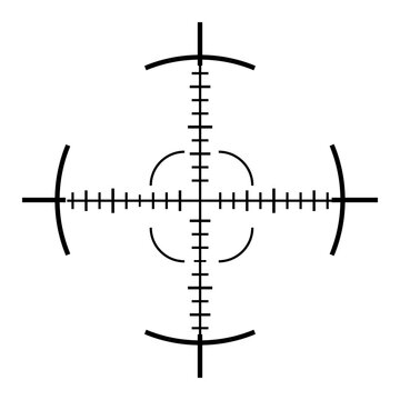 Black rifle scope crosshair reticle design with graduation marks