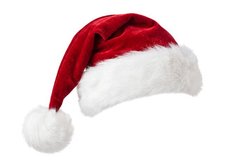 Fototapeta premium Red santa hat with white trim on transparent background
