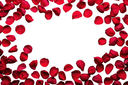 Rectangular border made of red rose petals isolated