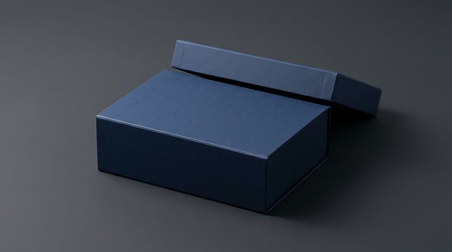 Empty dark blue luxury gift box with lid open