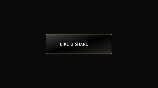 Like and share button animation with gold border on 4k black background, for social media, engagement