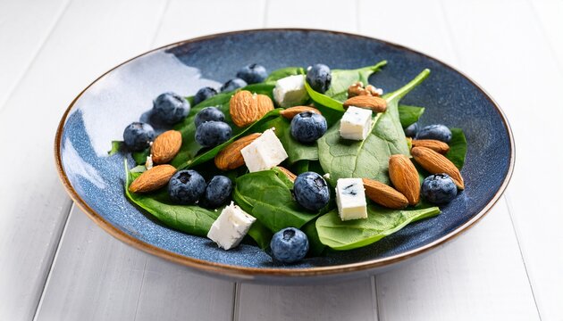 spinach salad with blueberries almonds and feta