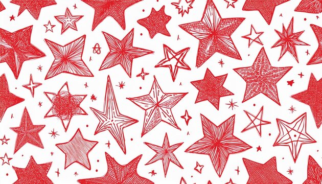 seamless pattern with hand drawn red stars of various shapes and sizes