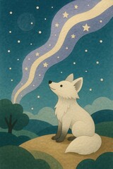 Naklejka premium Whimsical fox under starry sky
