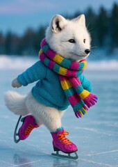 Naklejka premium Cute fox ice skating joyfully.